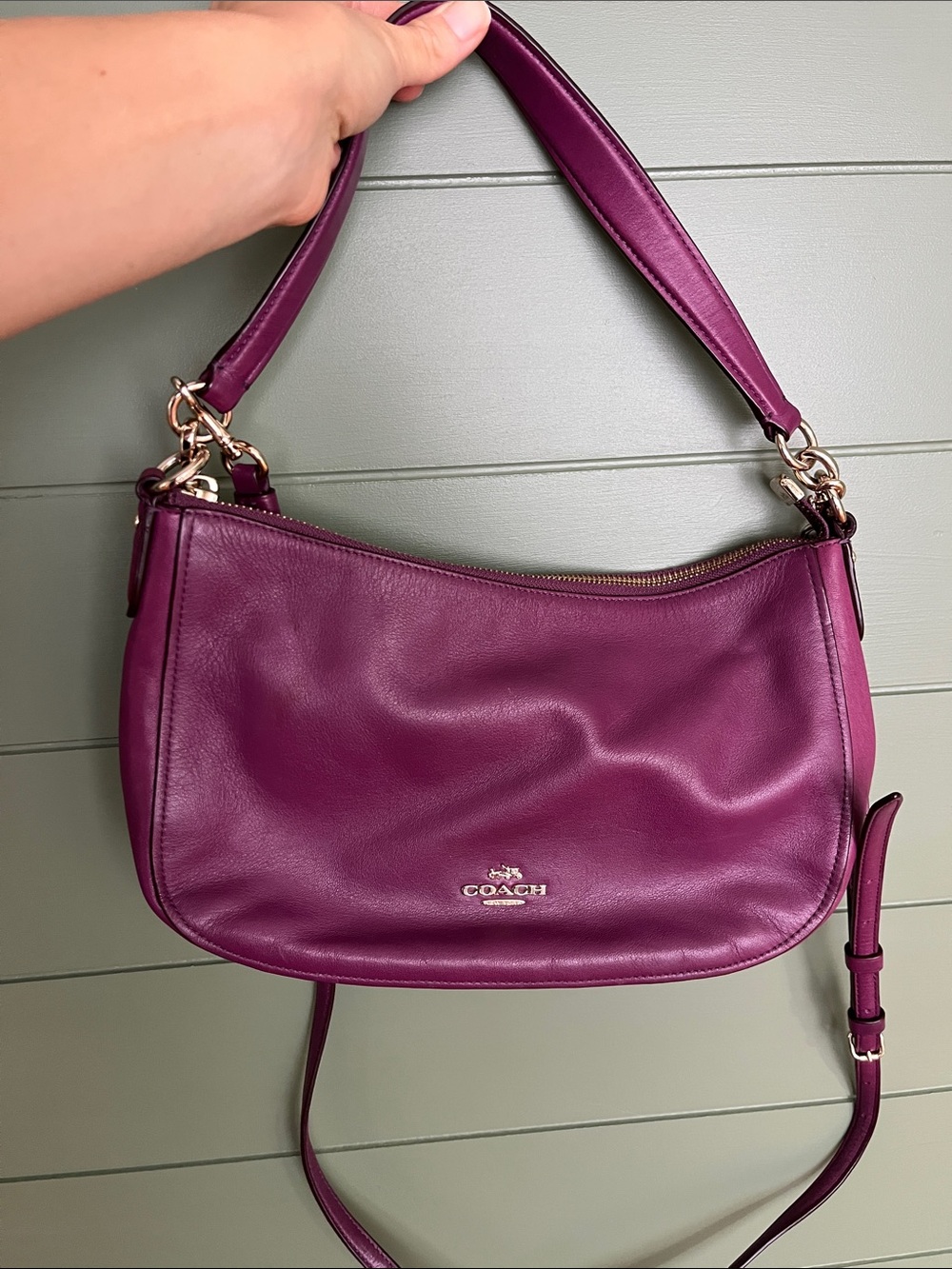 Coach Plum Leather Shoulder Bag with Gold Hardware